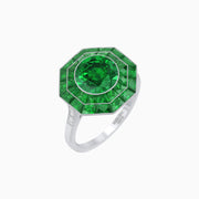 Timeless Art Deco Octagonal Halo Ring with Diamond and Gemstone (Mounting) - Shahin Jewelry